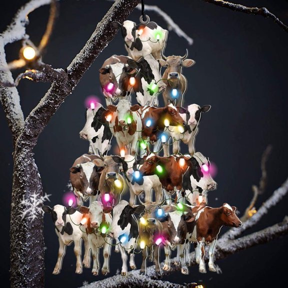 Acrylic 2D FLAT Cow Christmas Tree Shaped Ornament For Cow Lover Custom Acrylic Ornament Farmhouse Decor