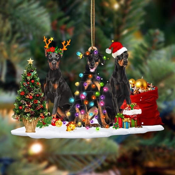 Acrylic 2D FLAT Doberman Pinscher-Christmas Dog Friends Hanging Ornament