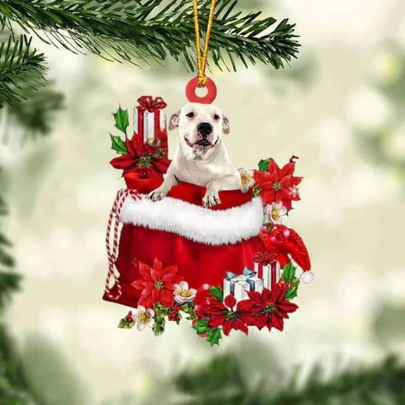 Acrylic 2D FLAT - Dogo Argentino In Gift Bag Christmas Ornament 25 - Holiday Tree Decoration