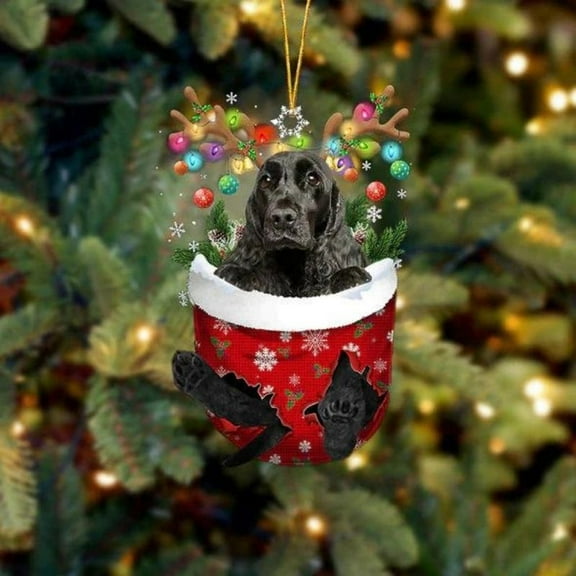 Acrylic 2D FLAT English Cocker Spaniel In Snow Pocket Christmas Ornament