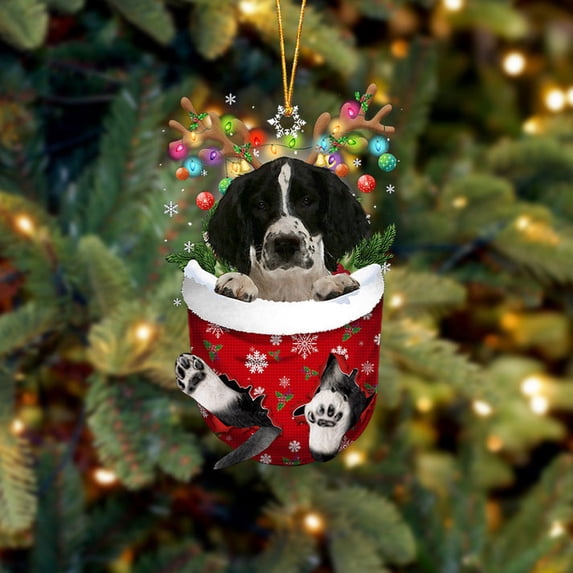 Acrylic 2D FLAT -English Springer Spaniel 2 In Snow Pocket Christmas Ornament Flat Acrylic Dog Ornament - Holiday Tree Decoration