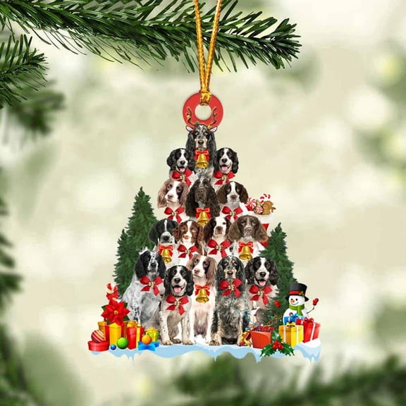 Acrylic 2D FLAT English Springer Spaniel Dog Christmas Tree Ornament Dog Gifts Acrylic Ornament Dog Gifts Acrylic Ornament