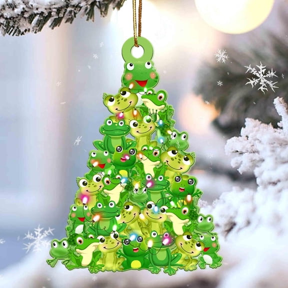 Acrylic 2D FLAT Frog Christmas Tree Shaped Acrylic Ornament For Frog Lovers