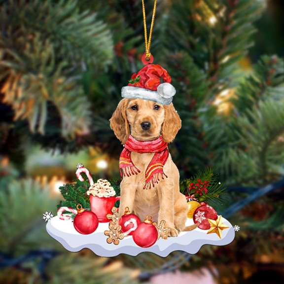 Acrylic 2D FLAT - GOLDEN Cocker Spaniel-Better Christmas Hanging Ornament - Holiday Tree Decoration