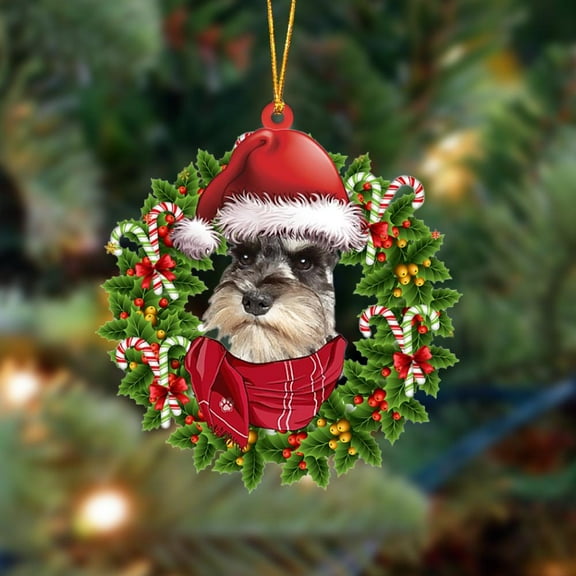 Acrylic 2D FLAT GREY Miniature Schnauzer-Xmas Bandana Hanging Ornament