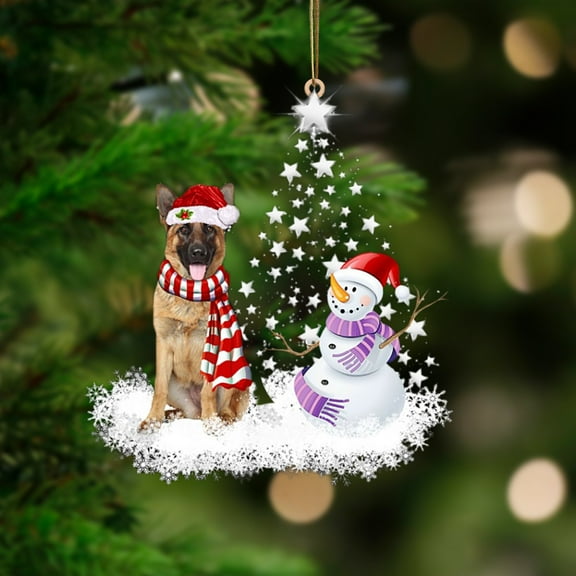 Acrylic 2D FLAT German Shepherd 2-Star Tree Hanging Ornament