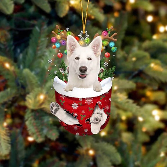 Acrylic 2D FLAT German Shepherd In Snow Pocket Christmas Ornament 3