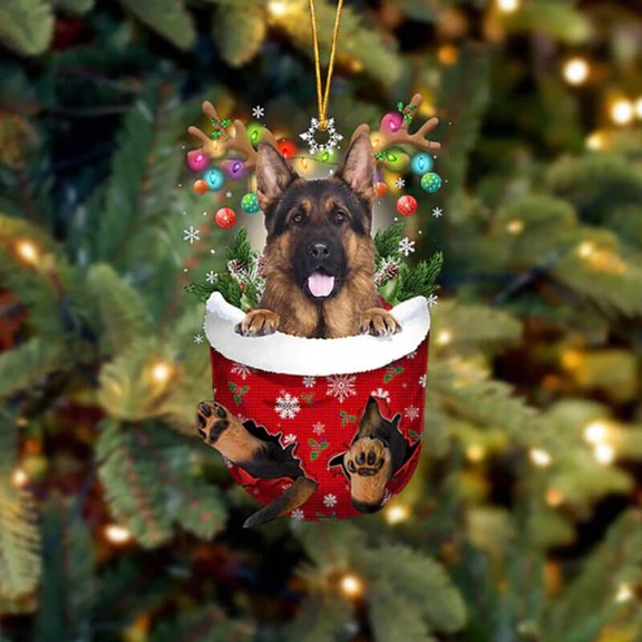 Acrylic 2D FLAT German Shepherd In Snow Pocket Christmas Ornament