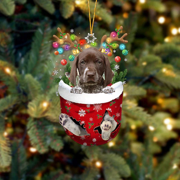 Acrylic 2D FLAT German Shorthaired Pointer In Snow Pocket Christmas Ornament