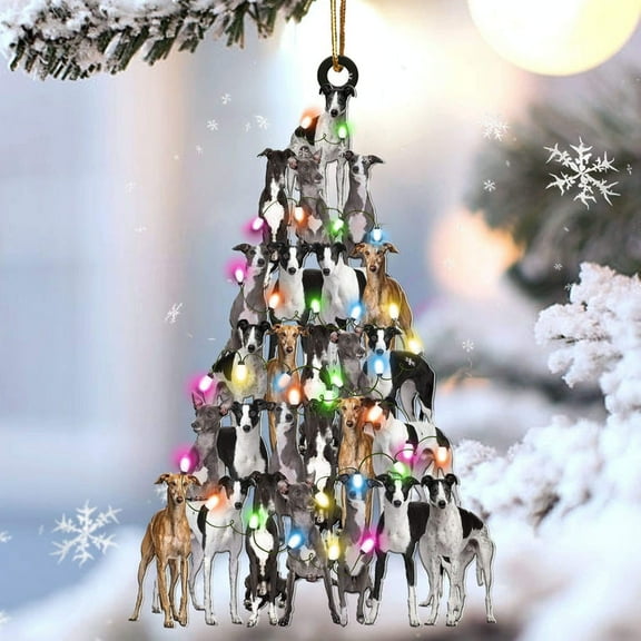 Acrylic 2D FLAT Greyhound Christmas Tree Shaped Ornament For Greyhound Lover Custom Acrylic Ornament For Dog Mom