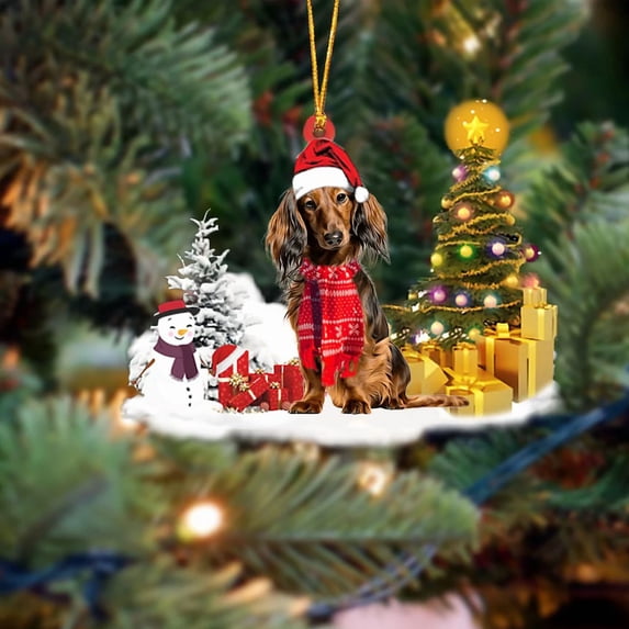 Acrylic 2D FLAT Holiday Tree Decoration Dachshund Christmas Ornament LK1106