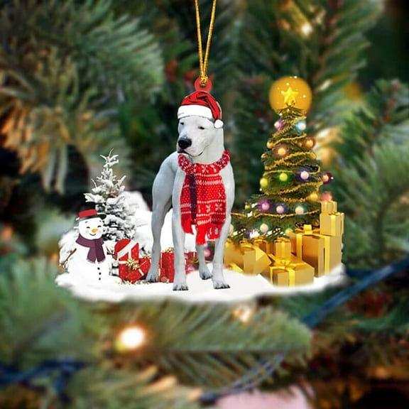 Acrylic 2D FLAT Holiday Tree Decoration Dogo Argentinoes Christmas Ornament SM187