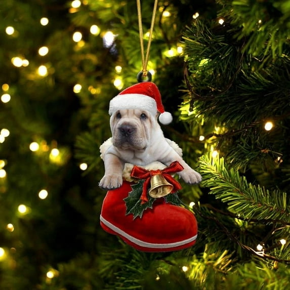 Acrylic 2D FLAT Holiday Tree Decoration White Poodle Christmas Ornament SM052