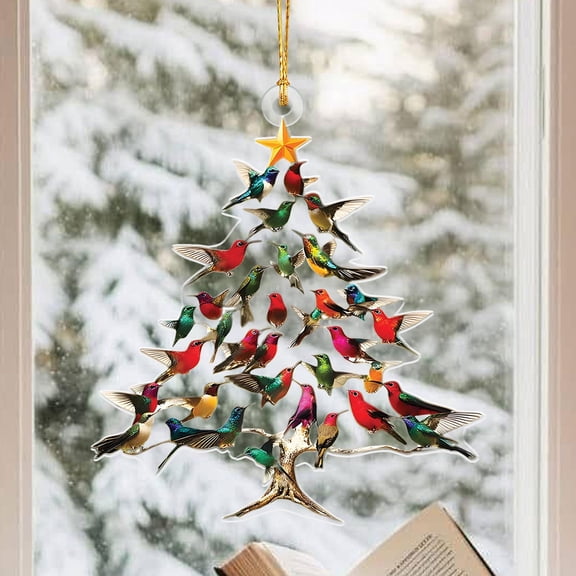 Acrylic 2D FLAT -Hummingbird Acrylic 2D Flat Ornament – Clear Bird Decoration for Christmas Tree & Window - Holiday Tree Decoration