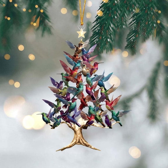 Acrylic 2D FLAT – Hummingbird Ornament: Sparkling Clear Bird Decoration – Christmas Tree Accent