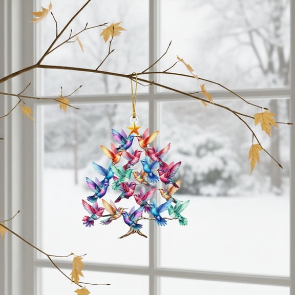 Acrylic 2D FLAT – Hummingbird Ornament: Transparent Bird Design – Perfect for Christmas Tree Décor