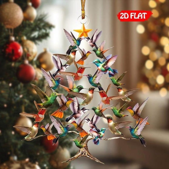 Acrylic 2D FLAT – Hummingbird Ornament: Unique Clear Bird Design – Holiday Ornament for Tree