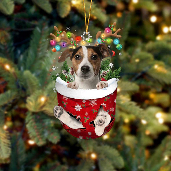 Acrylic 2D FLAT Jack Russell Terrier In Snow Pocket Christmas Ornament