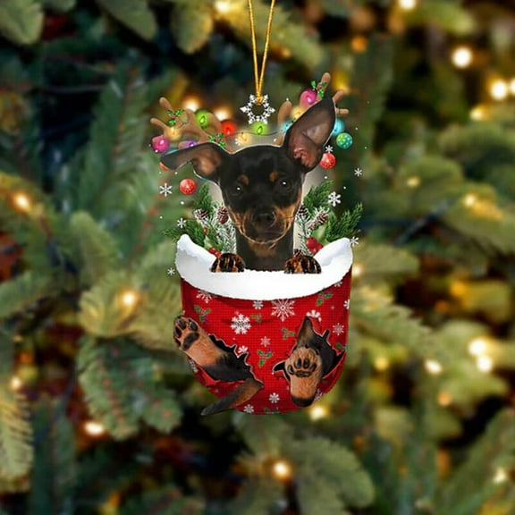 Acrylic 2D FLAT Miniature Pinscher In Snow Pocket Christmas Ornament