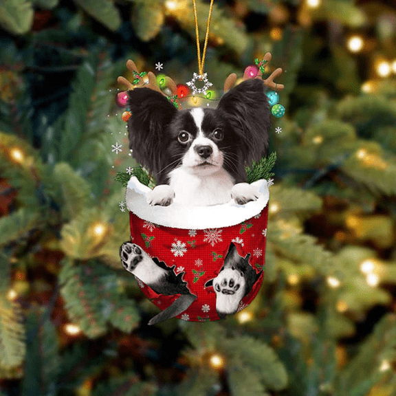 Acrylic 2D FLAT Papillon In Snow Pocket Christmas Ornament