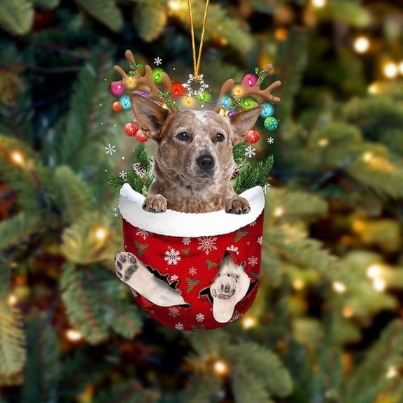 Acrylic 2D FLAT - Red Heeler In Snow Pocket Christmas Ornament Flat Acrylic Dog Ornament - Holiday Tree Decoration