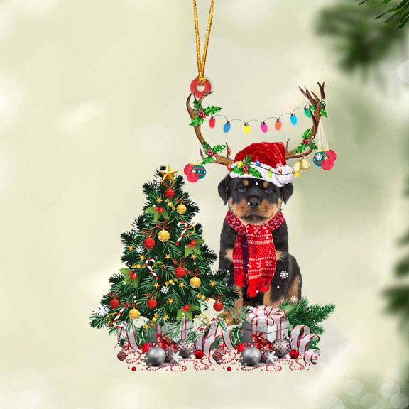 Acrylic 2D FLAT Rottweiler 2-Christmas Tree Gift Hanging Ornament