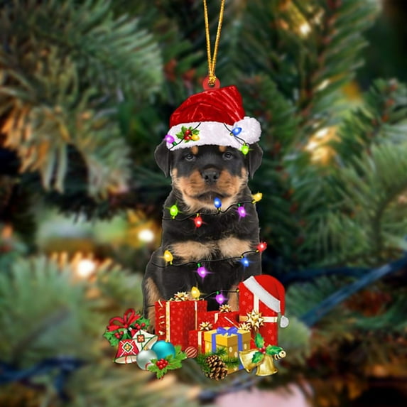 Acrylic 2D FLAT Rottweiler 2-Dog Be Christmas Tree Hanging Ornament
