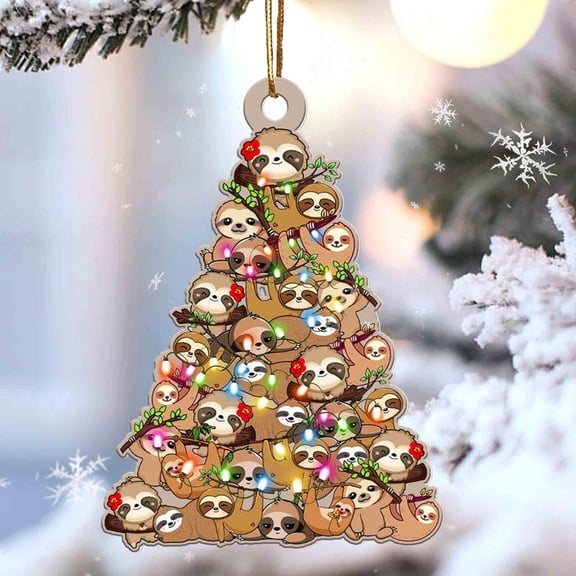 Acrylic 2D FLAT Sloth Christmas Tree Shaped Acrylic Ornament For Sloth Lovers