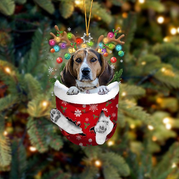 Acrylic 2D FLAT - Treeing Walker Coonhound In Snow Pocket Christmas Ornament Flat Acrylic Dog Ornament - Holiday Tree Decoration
