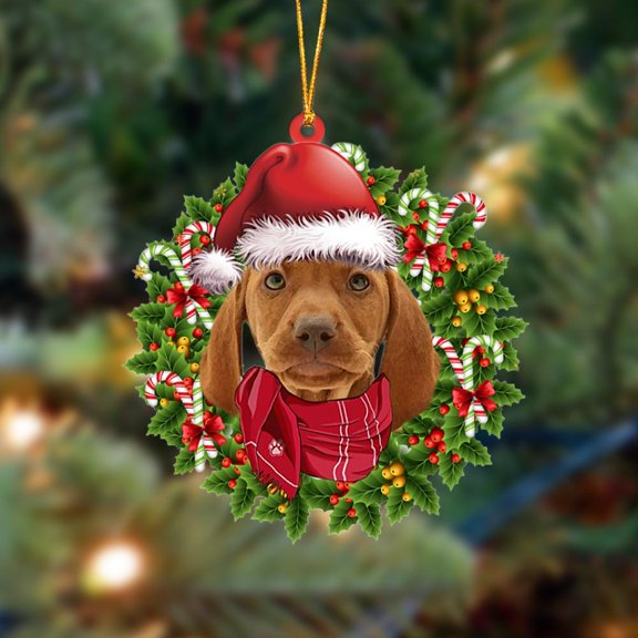 Acrylic 2D FLAT Vizsla-Xmas Bandana Hanging Ornament