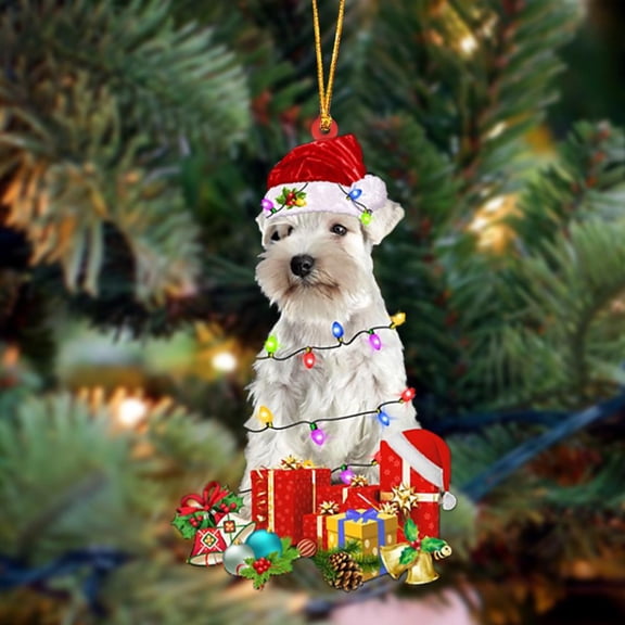 Acrylic 2D FLAT WHITE Miniature Schnauzer 5-Dog Be Christmas Tree Hanging Ornament