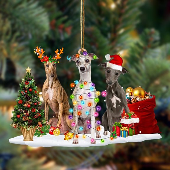 Acrylic 2D FLAT Whippet-Christmas Dog Friends Hanging Ornament