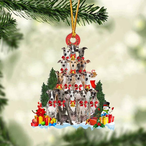 Acrylic 2D FLAT Whippet Dog Christmas Tree Ornament Dog Gifts Acrylic Ornament Dog Gifts Acrylic Ornament
