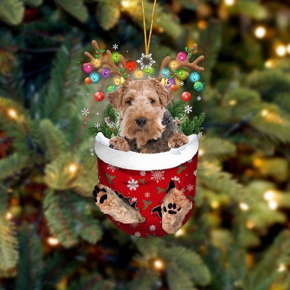 Acrylic 2D FLAT - Wire Fox Terrier 1 In Snow Pocket Christmas Ornament Flat Acrylic Dog Ornament - Holiday Tree Decoration