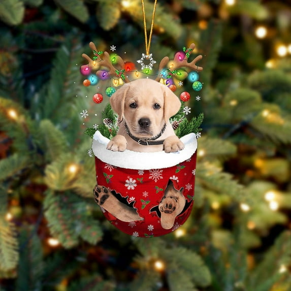 Acrylic 2D FLAT - YELLOW Goldador In Snow Pocket Christmas Ornament Flat Acrylic Dog Ornament - Holiday Tree Decoration
