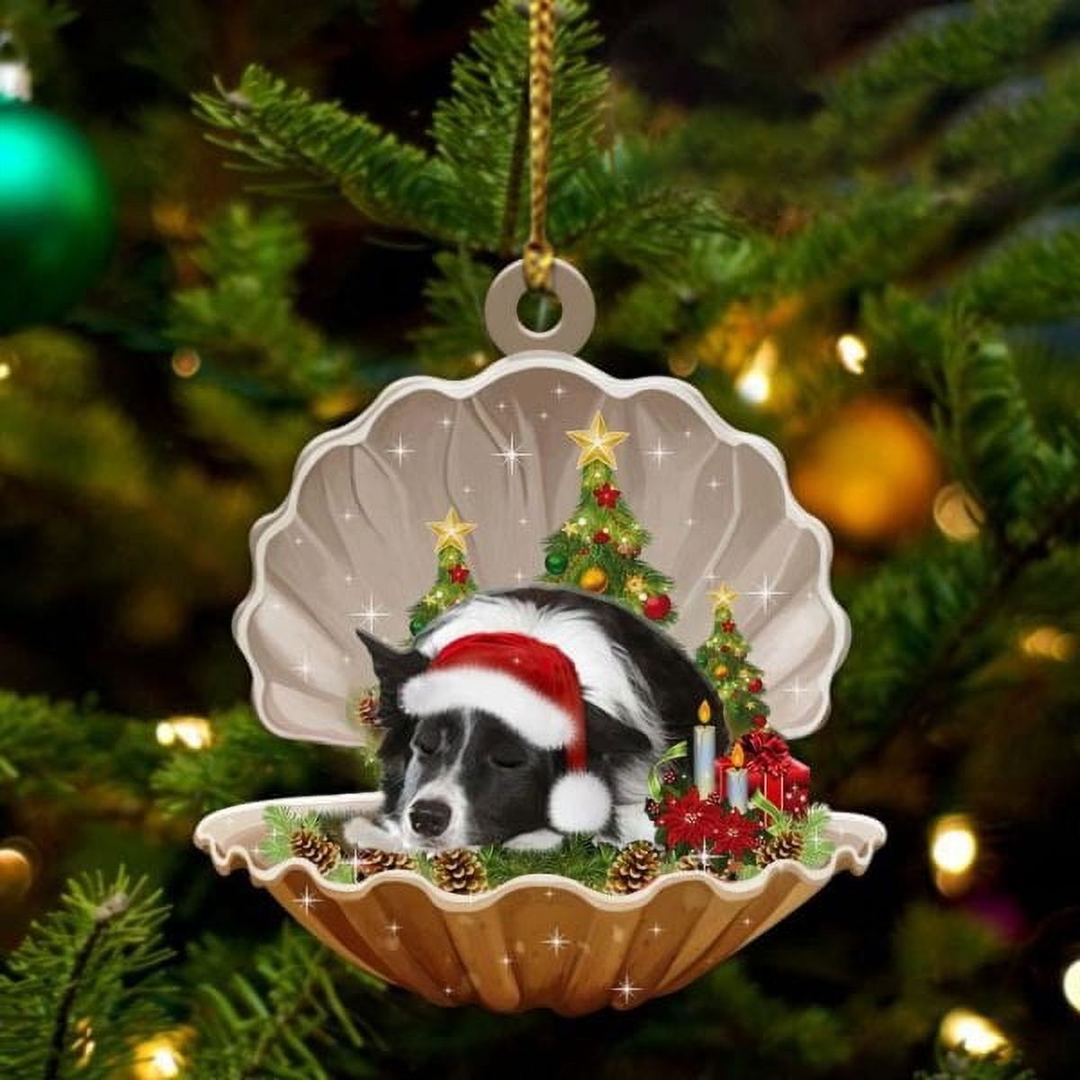 Acrylic 2D Flat Christmas Ornament Cute Border Collie Sleeping In Pearl ...