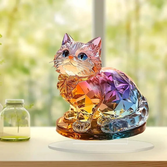 Acrylic 2D Flat Color Cat Tabletop Decoration - Cute Kitten Standing Ornament, Lightweight Desktop Decor for Home Office, Shelf Display - 1 Piece