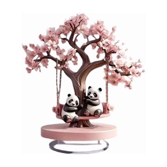 Acrylic 2D Panda Swinging Under Sakura Tree Desktop Art Decoration Ornament Home Office Decorative Sign Board Gift For Holiday Birthday