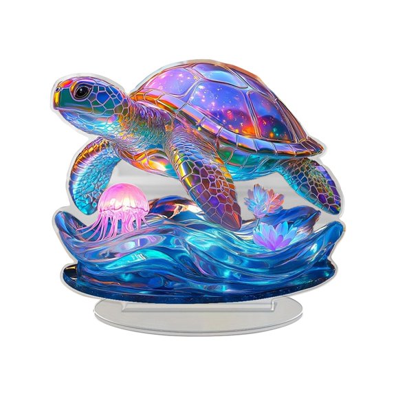 Acrylic 2D Sea Turtle Desktop Display Tropical Ocean Decor Summer Home Office Shelf Tabletop Ornament Gift White