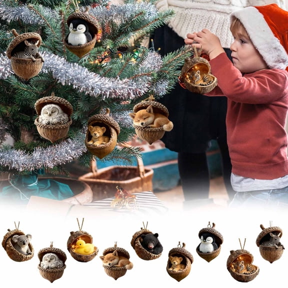 Acrylic 2D Shatterproof Rustic Christmas Ornaments Set,Animal-Themed Pinecone Ornaments for Christmas Tree,Natural Christmas Tree Ornaments for Christmas Tree Fireplace Staircase Window Decor