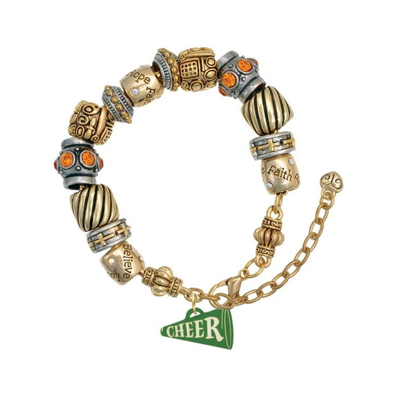Acrylic 3/4" Green Cheer Megaphone Two Tone Christian Bead Bracelet