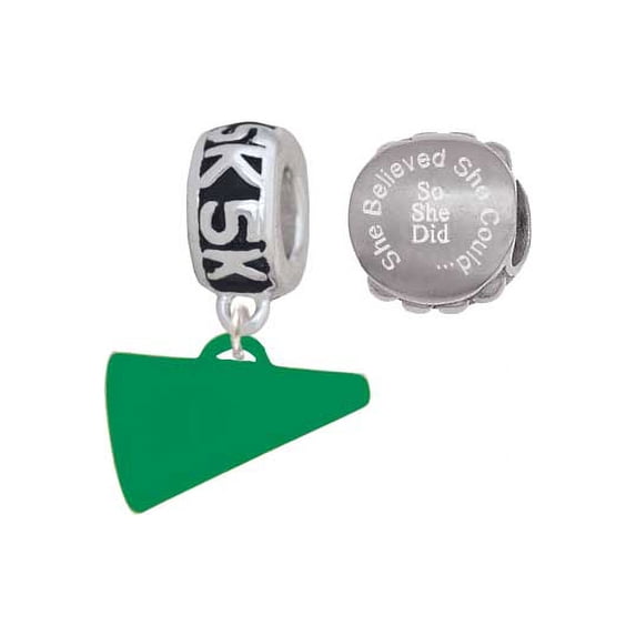 Acrylic 3/4" Green Megaphone 5K Run She Believed She Could Charm Beads (Set of 2)