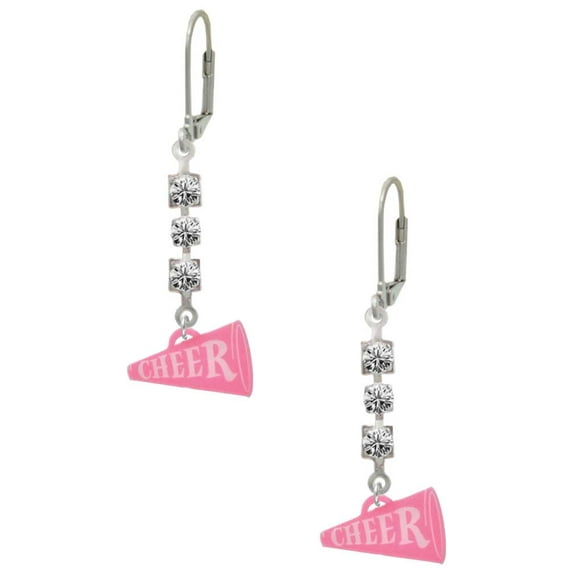 Acrylic 3/4" Hot Pink Cheer Megaphone Crystal Madison Leverback Earrings