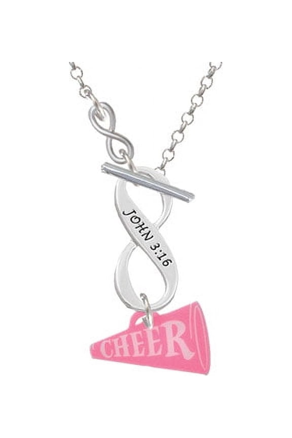 Acrylic 3/4" Hot Pink Cheer Megaphone - To Infinity John 3:16 Toggle Necklace