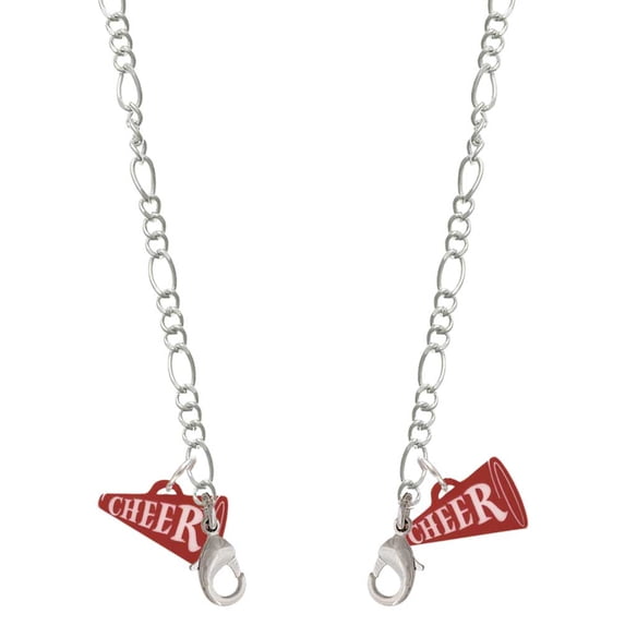 Acrylic 3/4" Maroon Cheer Megaphone Silvertone Face Mask Necklace