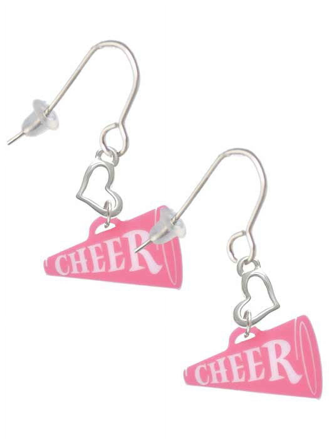 Acrylic 3/4" Pink Cheer Megaphone Heart French Earrings