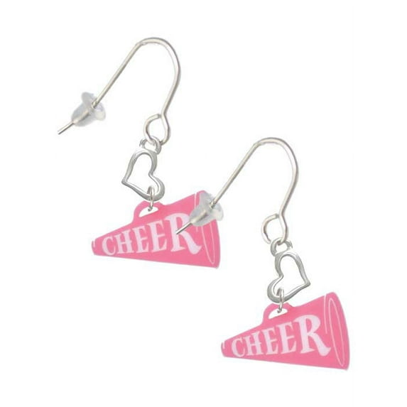 Acrylic 3/4" Pink Cheer Megaphone Heart French Earrings