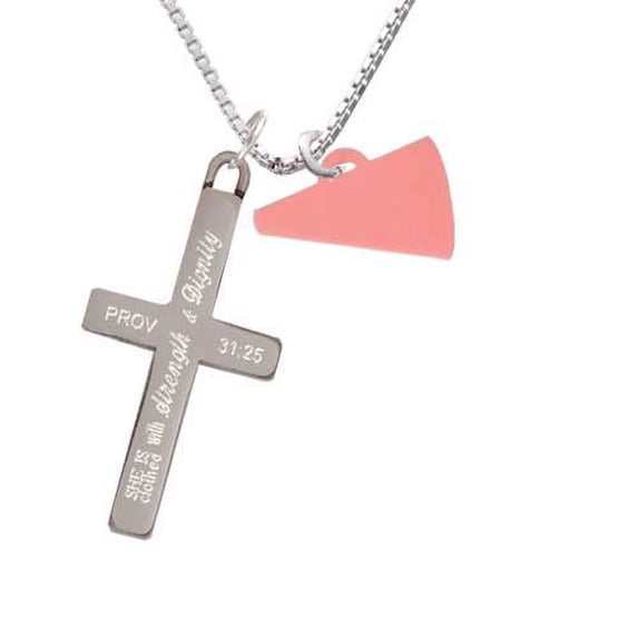 Acrylic 3/4" Pink Megaphone - Strength and Dignity - Cross Necklace