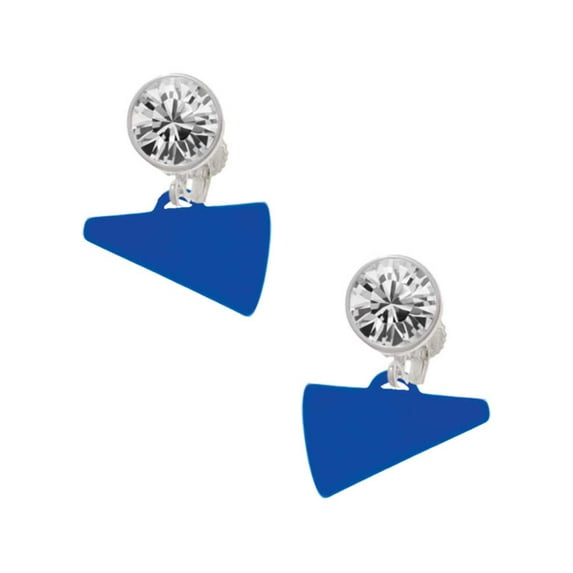 Acrylic 3/4" Royal Blue Megaphone Clear Crystal Clip On Earrings