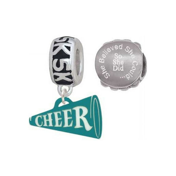 Acrylic 3/4" Teal Cheer Megaphone 5K Run She Believed She Could Charm Beads (Set of 2)